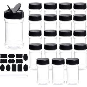 Spice Bottles, Dabacc 20Pcs 7oz Clear Plastic Container Jars with Lids Labels for Kitchen Storing Spice Powders Dry Goods Peanut Butter BPA free