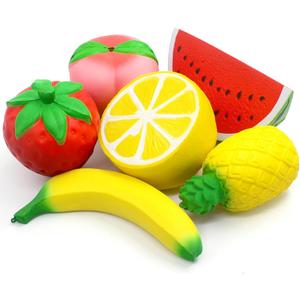 6PCS Jumbo Squishies Slow Rising Strawberry Peach Banana Lemon Watermelon Pineapple Charms Fruit Squishies Cream Scented Stress Relief Kawaii Toys for Kids and Adults