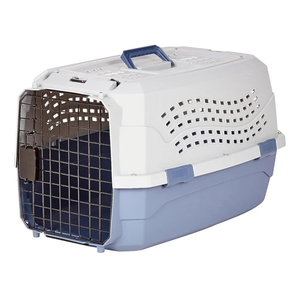 Amazon Basics 2-Door Top-Load Hard-Sided Dogs, Cats Pet Travel Carrier, Gray & Blue, 22.8"L x 15.0"W x 13.0"H