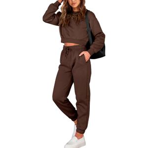 BTFBM Women 2 Piece Outfits Long Sleeve Crop Top Pullover Drawstring Pant Jogger Set Casual Sweatsuits Tracksuit Pockets (S)