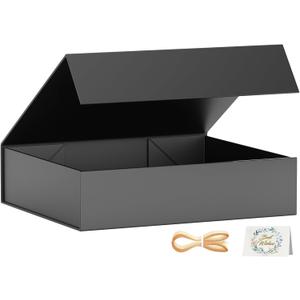 Gift Boxes with Lids, 11.5x7.8x3 In Black Gift Box for Presents Magnetic Closure for T-Shirts, Gloves, Scarves, Books, Baby Clothes, Robes Clothing Gift Wrap, Contains Card, Ribbon