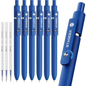 STAGEEK Blue Gel Pens GX3, 6Pcs Quick Dry Blue Ink Pens with 3 Extra Refills, Fine Point Retractable Smooth Writing Pens for Journaling, Office, Note Taking, School Supplies, Nurse Aesthetic(Blue)