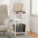 TUTOTAK Record Player Stand with Storage Up to 100 AlbumsRecord Storage Table,3 Tier End Table with Charging Station,Side Table for Living Room, Bedroom, White TB01BW076