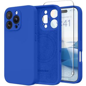 Magnetic for iPhone 16 Pro Case, Compatible with MagSafe, [Full Camera Protection][Screen Protector] Silicone Shockproof Protective Phone Case for iPhone 16 Pro 6.3", Klein Blue