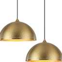 Gold Pendant Light 16 inch, Hammered Large Dome Pendant Light, Industrial Farmhouse Pendant Lights Kitchen Island, Gold Kitchen Pendant Lights for Kitchen, Dining Room Living Room 2 Pack