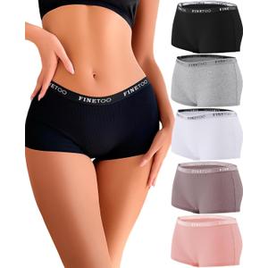 FINETOO Boyshort Underwear for Women Cotton Boxer Briefs Full Coverage Ladies BoyShorts Panties 5 Pack (Small)