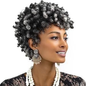 Afro Wig Afro Wigs For Black Women Pixie Wigs For Women Curly Hair Wig Gray Wigs Black Curly Wig Synthetic Curly Wig Curly Afro Wigs For Black Women Grey Curly Wig Curly Short WigBlack And Gray