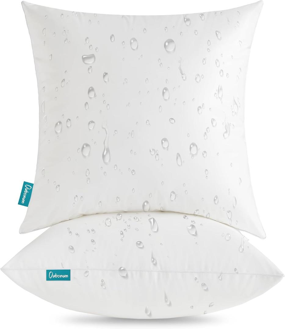 Oubonun 22x22 Outdoor Pillow Inserts (Pack of 2) - Square Waterproof Throw Pillow - Decorative Throw Pillows Insert for Couch Sofa Bed Patio Furniture - White Pillows