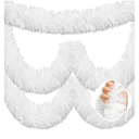 50 Feet Macaron White Christmas Tinsel Garland, Metallic Foil Twist Garland Wall Hanging Tinsel Banner Backdrop for Parade Floats, Easter, Mother's Day, Wedding Party Decorations (2in x 50ft)