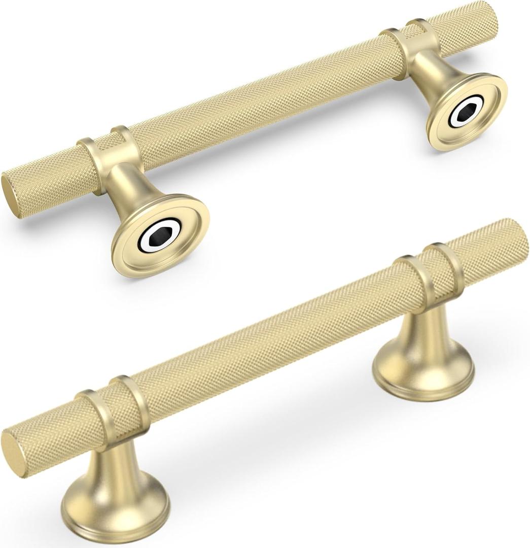 10 Pack 3-3/4 Inch Cabinet Pulls knurled Brushed Gold Kitchen Cabinet Handles Aluminum and Zinc Alloy Drawer Pulls Solid Cabinet Hardware