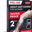 100% Waterproof Cast Covers for Shower Leg - 2pk - Tight Seal - Reusable Adult Full Leg Cast Protectors - Thigh, Knee, Ankle, Foot - After Surgery Bandage and Dressing Shower Bag - Long Size