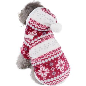 Mogoko Dog Cat Christmas Fleece Jacket with Hood, Pet Warm Sweater Coat for Xmas/Winter Cold Weather(L Size) (12.5"Neck Girth, 16.1"Chest)