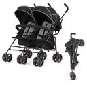 Dream On Me Volgo Twin Umbrella Stroller in Black, Lightweight Double Stroller for Infant & Toddler, Compact Easy Fold, Large Storage Basket, Large and Adjustable Canopy