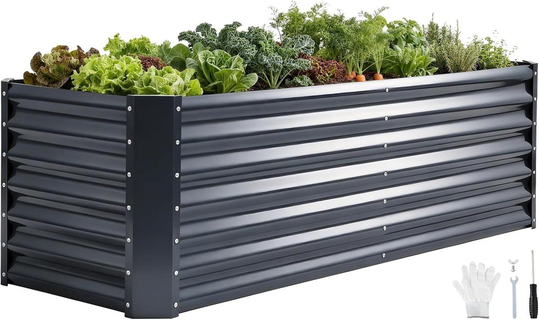 6x2x1.86ft Raised Garden Bed - Galvanized Deep Root Planter Boxes Outdoor with Wing Nuts and Safety Edges for Gardening Vegetables, Flowers, Herbs, Succulents - Gray