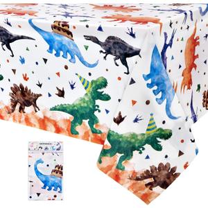 WERNNSAI 1PCS Dinosaur Tablecloth - Dinosaur Birthday Decorations Three Rex Party Table Cloth Dino Table Cover for Kids Boys Baby Shower Birthday Party Supplies 54'' x 108''