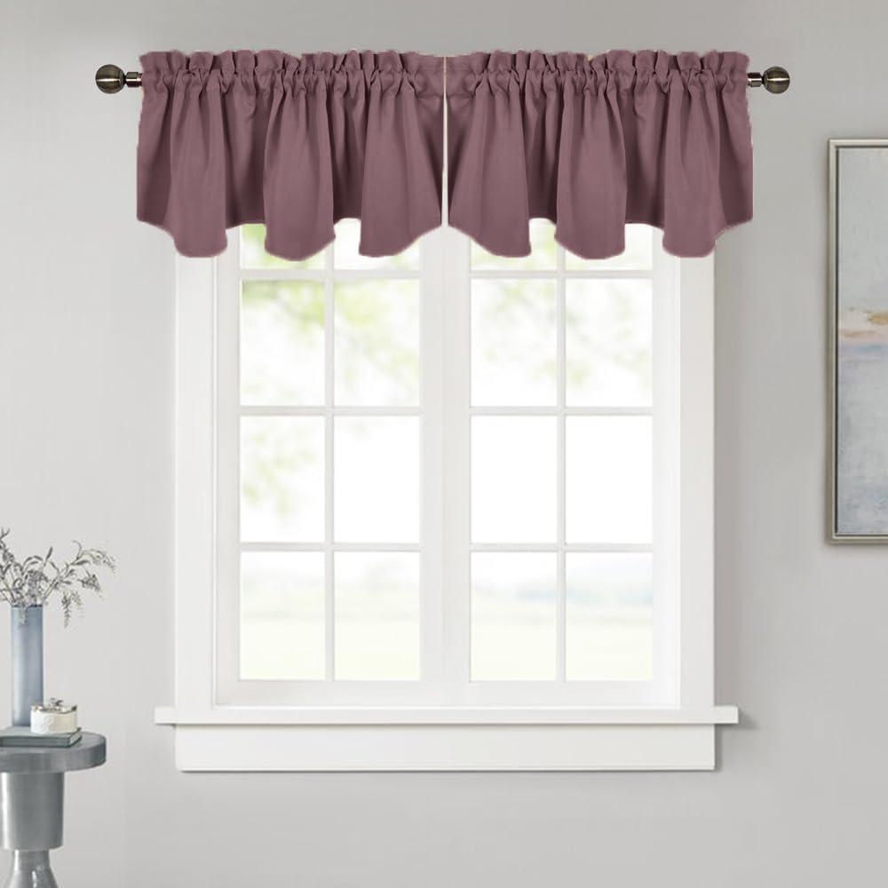 NICETOWN Blackout Valance Curtain for Kitchen, Bathroom, Living Room, Thermal Insulated Room Darkening Rod Pocket Valance Curtain for Office, 1 Panel (52" W x 18" L, Dry Rose)