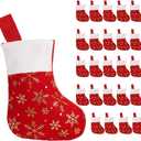 CCINEE 24PCS Christmas Stockings Decoration Snowflakes Stocking Red Fannel Faux Fur Xmas Stockings for Home Decor Fireplace
