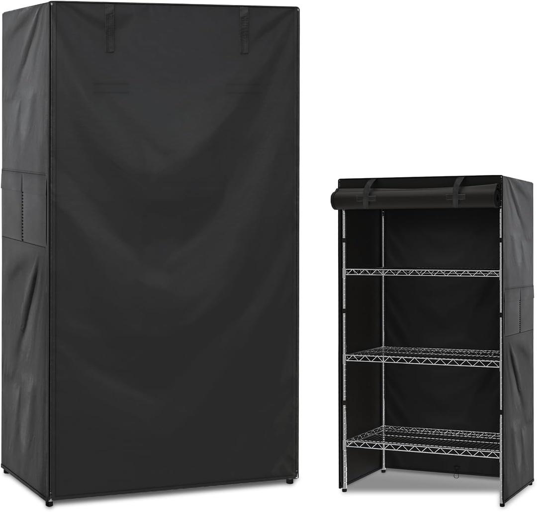 Wire Rack Shelf Cover, Heavy Duty Waterproof Dustproof Standing Shelf Units With Zipper for Outdoor Indoor Wire Shelving, 48*24*72 Inches, Black