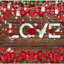 LTLYH 7x5ft Valentine's Day Love Theme Backdrop Brown Wood Love Heart Roses Photography Backdrop Engagement Wedding Party Decoration Photo Backdrop 206