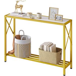 Tajsoon Entryway Table, 2-Tier Entry Way Console Entrance Table, 41.7L Narrow Sofa Table with Shelves, Ideal for Hallway, Entryway, Living Room, Foyer, Corridor, and Office (Gold & White)