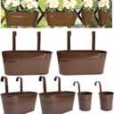 Set of 6 Balcony Hanging Planters, 2 Pcs 17" Metal Railing Flower Pots & 2 Pcs 12" Deck Planter & 2 Pcs 4" Fence Pot for Outdoor Patio Garden Dcor, Chocolate