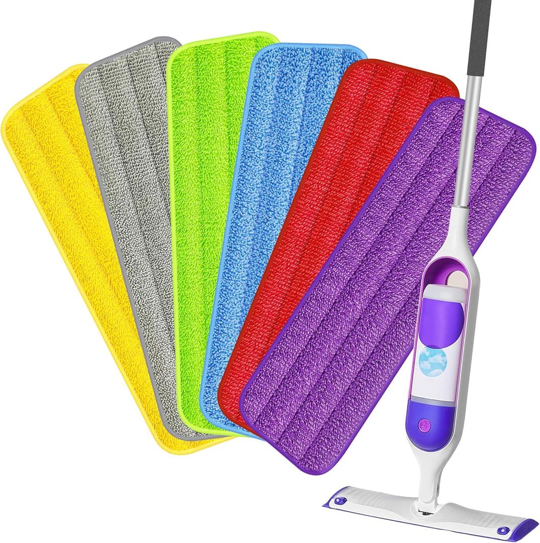 HOMTOYOU Reusable Mop Pads for Swiffer PowerMop: 6 Pack Microfiber Pad Refills for Multi-Surface Floor Cleaning - Machine Washable Replacement Sweeping Cloths for 13 ''-15 '' Spray Mop Colorful