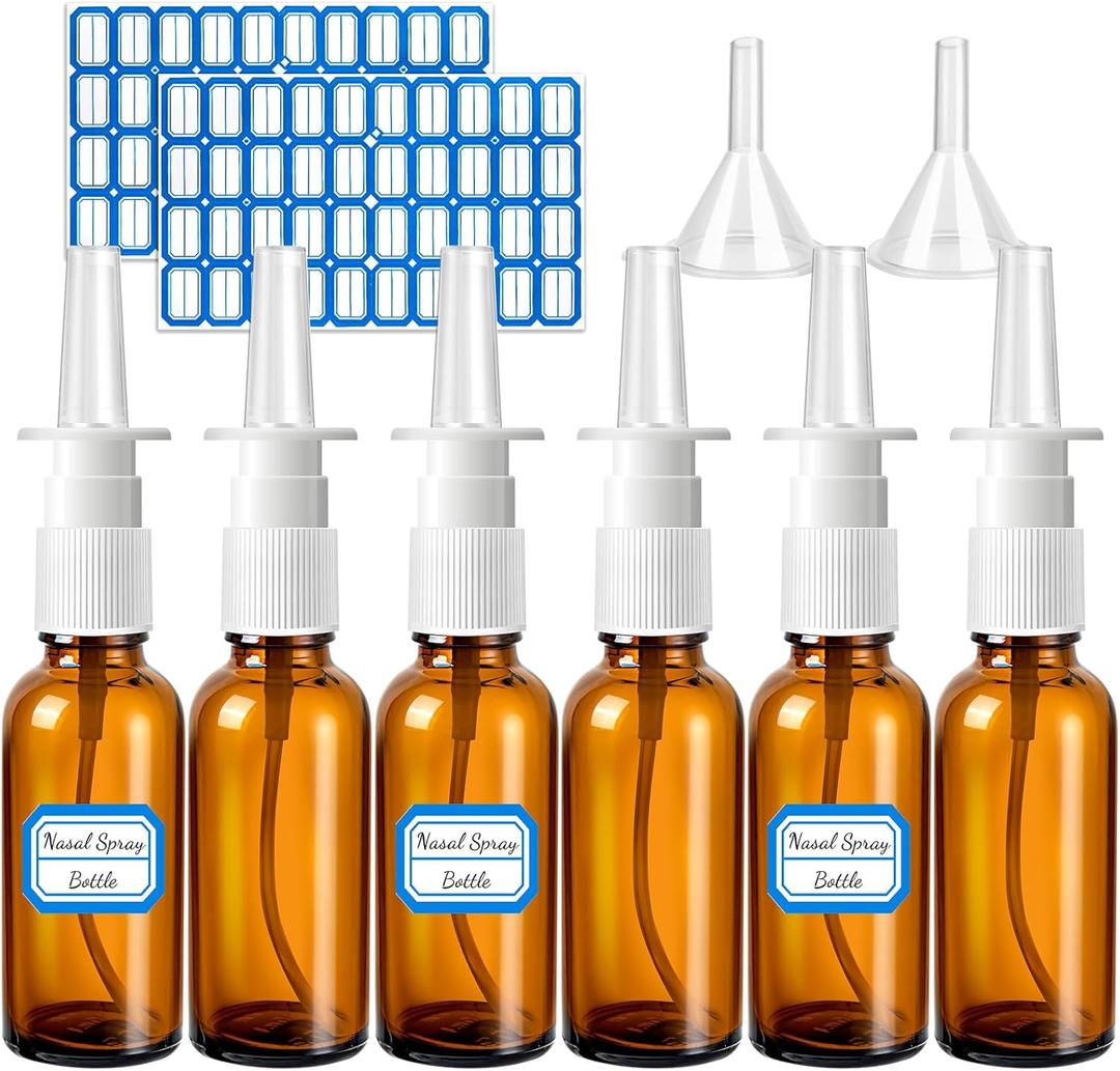 10 Pcs Nasal Spray Bottle, 30ML/1oz 6 Pcs Glass Nose Spray Bottle Empty, Fine Mist Sprayers Atomizers with 2 Funnels and 2 Labels