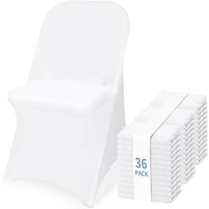 Fixwal 36 Pcs Spandex Stretch Folding Chair Covers - Universal Fitted Washable Slipcovers for Dining, Party, Wedding, Banquet & Thanksgiving Christmas Decoration (White)