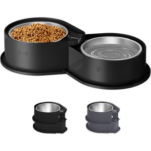 Newget Stainless Steel Dog Bowl Set, 304 Metal Dual Food & Water Bowls for Dogs & Cats, Large Capacity Pet Feeder, Anti-Skid Dog Dish for Small/Medium/Large Pets (Black)