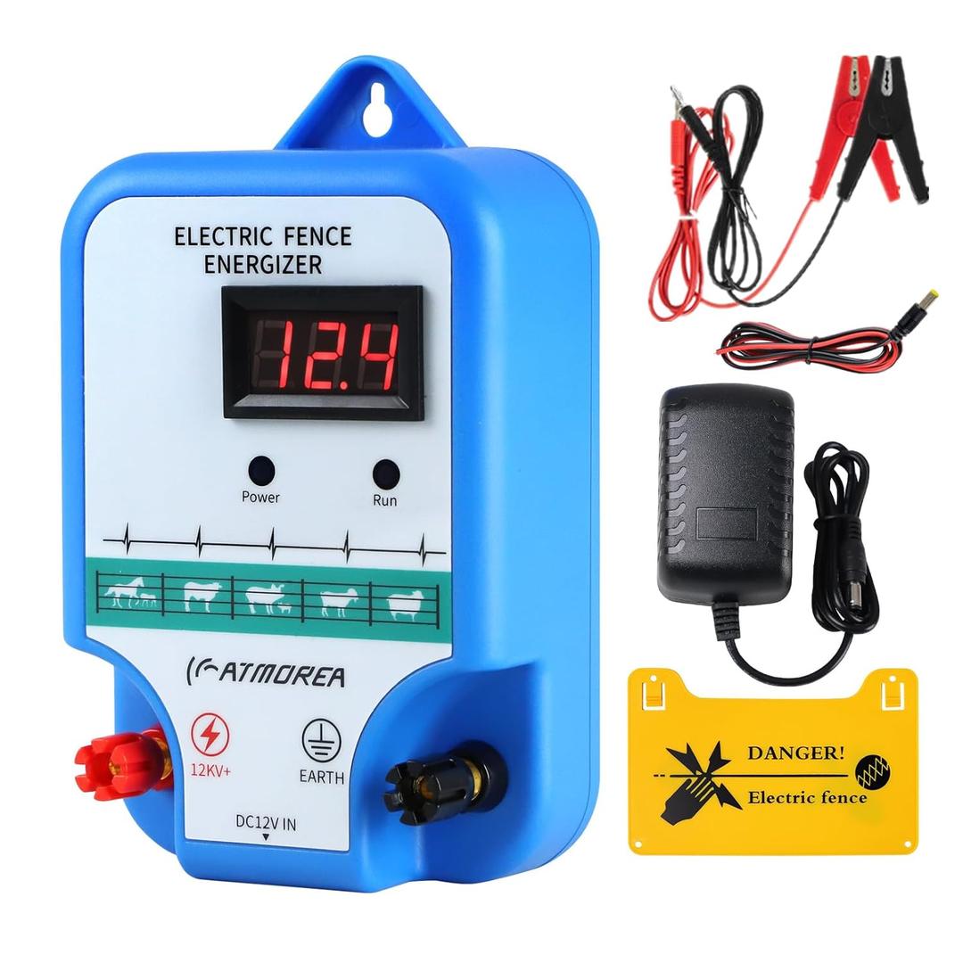 Electric Fence Charger - Multi-Powered, 12 kV 3 Joules High-Power Output Energizer with LED Display, Repels Large Wildlife - Ideal for Livestock, Pet, Poultry, Gardens, Orchards Protection