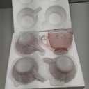 Vintage Glass Coffee Mugs with Handle-14 oz Pink Embossed Glass Cups for Cappccino, Latte, Cereal, Yogurt, Tea, Milk (4)