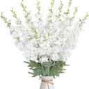 16Pcs White Delphinium Artificial Flowers 33.5'' Long Stem Silk Larkspur Flowers Bulk Faux Silk Flowers for Tall Vase Wedding Table Centerpieces Home Garden Outdoor Decor, White