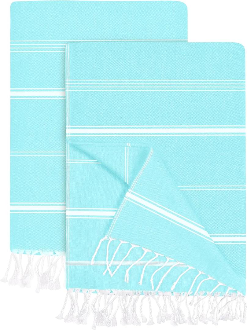 Utopia Towels Pack of 2 Turkish Beach Towel, 40 by 72 Inches, Oversized 100% Cotton, Sand Free Lightweight Absorbent Quick-Dry Beach Blanket, Extra Large Turkish Bath Towels for Travel and Pool, Aqua