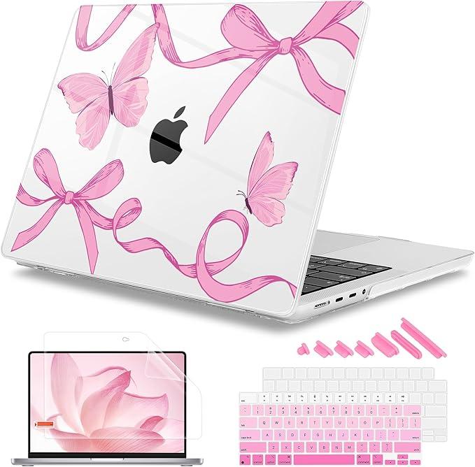 Mektron for 2025 MacBook Pro 14inch M5 Case A3434 Fits 20242021 M4 A3112 A3401 A3185 M3 A2918 A2992 M2 A2779 M1 A2442 Pro/Max, Printed Plastic Hard Shell Laptop Cover, Pink Bows C245
