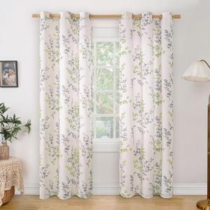 BGment Linen Curtains for Living Room 84 Inch Length 2 Panels Set Floral Leaf Patterns, Light Filtering Privacy Window Curtains for Bedroom Boho Farmhouse Vintage, Each 42 Inch Wide, Sage Green