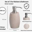 Clasin Home Sandstone Textured Resin Soap Dispenser with Metallic Pump and Waterproof Bottle Labels for Bathroom Kitchen Dish Hand Wash Shower Lotion Shampoo, 12 Oz, 2 Sets Beige