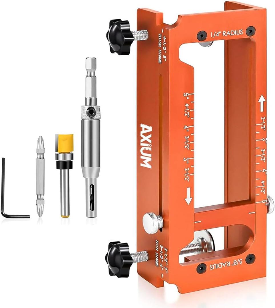 AXIUM Door Hinge Jig, Aluminum Alloy Door Hinge Router Jig Template,Adjustable Door Jamb Hinges Jigs, Fit Door Hinges Mortise from 2.5" to 5" Length and Thicknesses, 1/4" Radius, 5/8" Radius