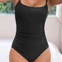 Eomenie Women's One Piece Swimsuits Tummy Control Ruched Bathing Suit 1 Piece Swimwear (Black, L)