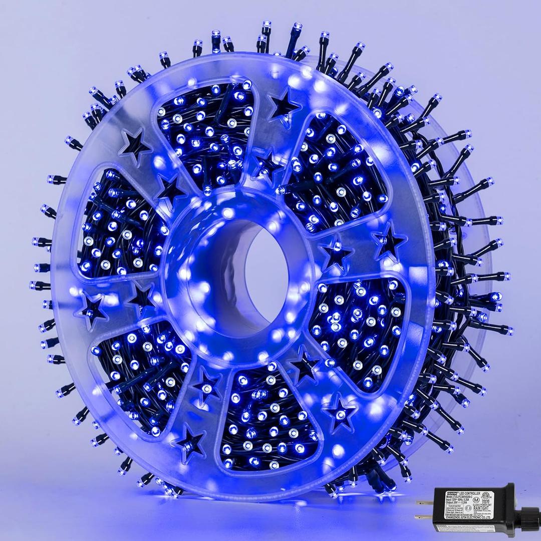 YEGUO 165ft 500 LED Blue String Lights Outdoor Waterproof, Green Wire Christmas Lights Indoor, 8 Modes Twinkle Tree Lights Plug in with Memory Timer for Holiday Festival Xmas
