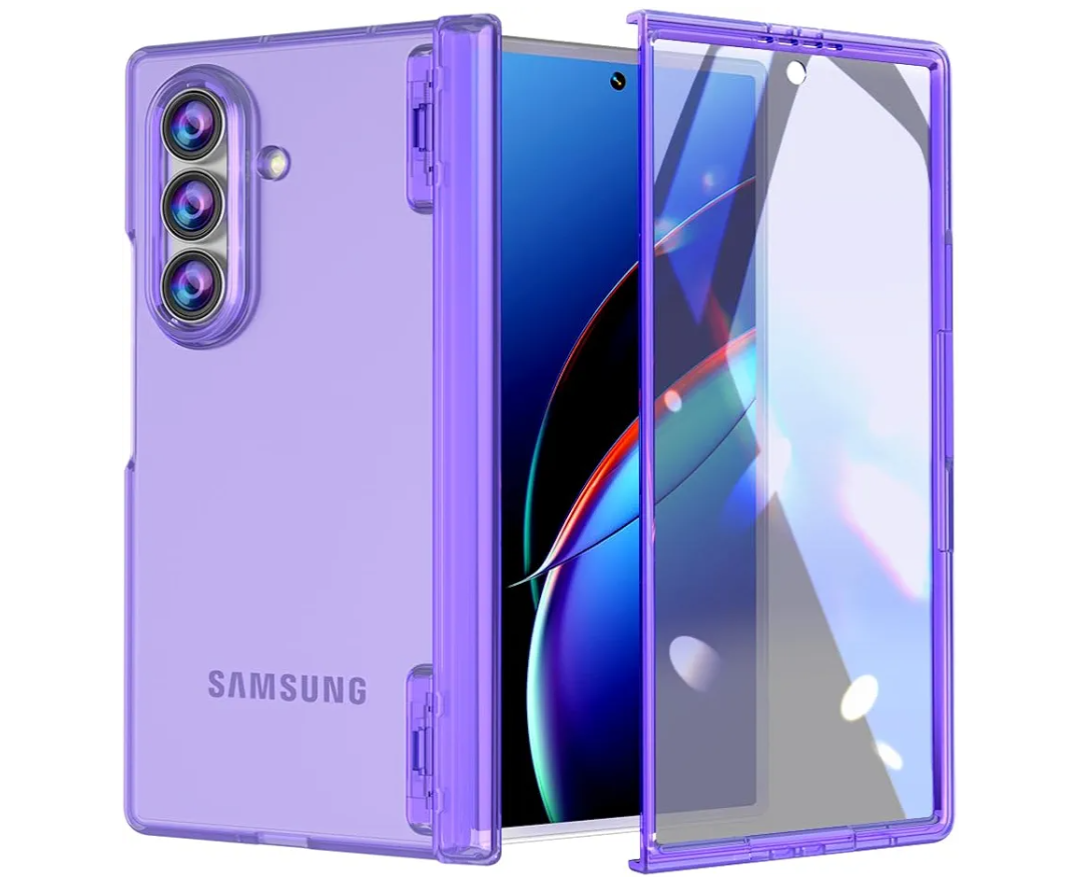 FABSPARK Case for Samsung Galaxy Z Fold 7 Built-in Screen Protector,Hinge Protection,Crystal Clear Transparent Anti-Yellow Slim Fit Acrylic Hard PC for Samsung Z Fold 7 Case,Clear Purple