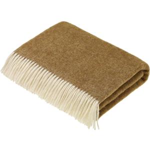 Moon Wool Plaid Throw Blanket, Pure New Wool, Herringbone Gold, Made in UK