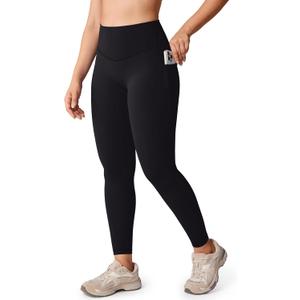 UNISSU Hugcurve No Front Seam High Waisted Workout Leggings with Pockets for Women Buttery Soft Yoga Pants Gym Tights - 25'' (Black, XL)