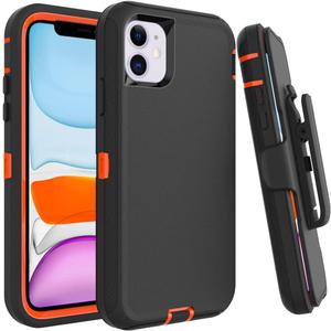 Case for iPhone 11 with Clip, Heavy-Duty Tough Rugged Shockproof Drop Protective Cover Phone Cases, Black+Orange