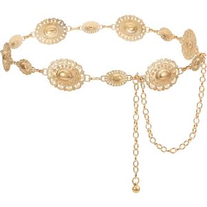 Women Western Metal Chain Belt Concho Belt Cowgirl Waist Link for Jeans Dresses Concert Boho