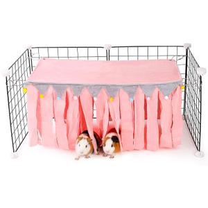 Guinea Pig Hideout - Guinea Pig Corner Hideout, Four-Sided Fringes, Rectangular Top and Washable Hides, Suitable Hides for Guinea Pigs and Rabbit, No Metal Fences, Pink (23"L x 11.7"W x 11.2"TH)