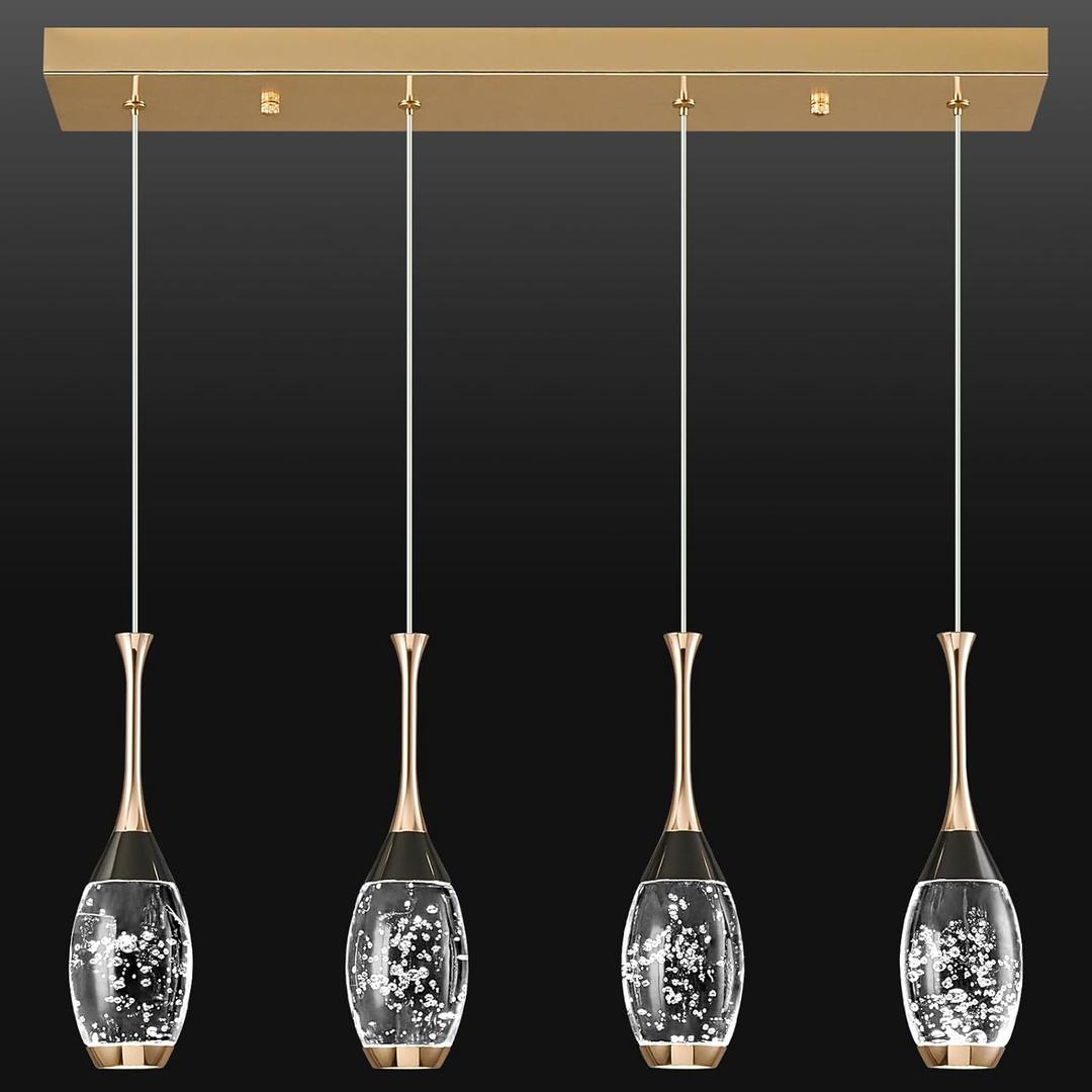 Modern Black Gold Pendant Light Dimmable LED Ceiling Light Fixtures Mini Teardrop Crystal Pendant Lighting for Kitchen Island Bedroom Hallway Entryway (4 LightChampagne Gold)