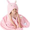 Toddler Baby Bath Towel with Hood 27.5"X55" Ultra Absorbent Soft Cozy Comfort Bathrobe Blanket, 0-6 Years Infant Shower Towel for Girls & Boys (Rainbow Pink)
