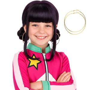 morvally Short Black Purple Wig with 2 Buns Anime Cosplay Synthetic Hair Wigs for Halloween Costume Party (Black Purple, Small Head)