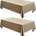 Fitable Faux Linen Table Clothes 60 x 84 Inch - 2 Pack Khaki Tablecloths for Rectangle Tables, Faux Burlap Table Covers for Kitchen Dining, Party, Farmhouse, Baby Shower