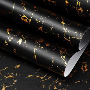FunStick Thick Black and Gold Marble Contact Paper for Countertops Waterproof Contact Paper for Cabinets Marble Wallpaper Peel and Stick Countertops for Kitchen Bathroom Removable Wall Paper 12"x200"